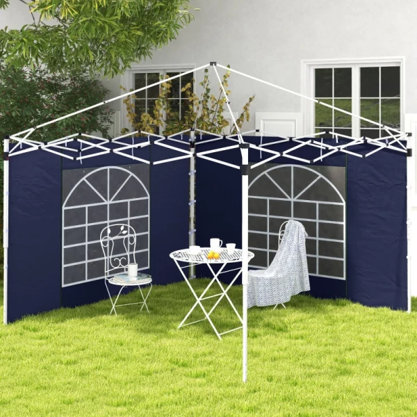 Partytentgordijnen, Set Van 2, Voor Tuinpaviljoens Van 3x6m Of 3x3m, Met Ramen En Deuren, Blauw 2