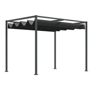 Pergola Paviljoen Terrasoverkapping Met Schuifdak Polyester Zwart + Grijs 298 X 213 X 221 Cm 1