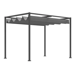 Pergola Tuinpaviljoen Terrasoverkapping Met Schuifdak Polyester Grijs 298 X 213 X 221 Cm 1