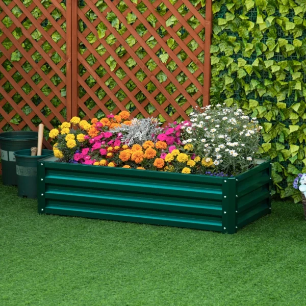 Plantenbak Met Verhoogd Bed, Weerbestendig Open Bodem, Gegalvaniseerd Staal 120 Cm X 60 Cm X 30,5 Cm Groen 2