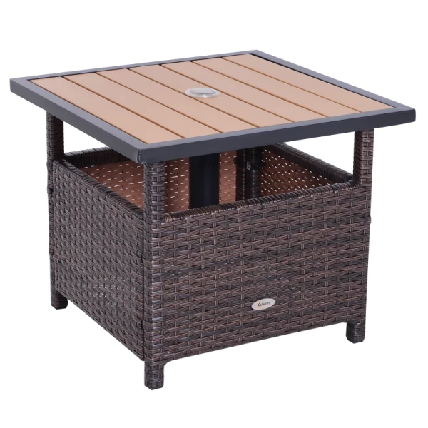 Polyrattan Bijzettafel Tuintafel Terrastafel Parasolstandaard Voor Parasol Incl. Zandzak Bruin 55,5 X 55,5 X 46 Cm 1