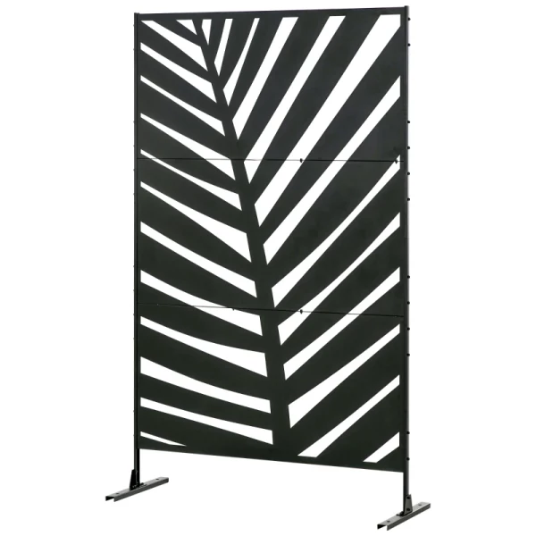 Privacyscherm Voor Buiten, Gelakt Stalen Frame, Silhouet Van Palmbladeren, 1,2 X 2 M, Zwart 1