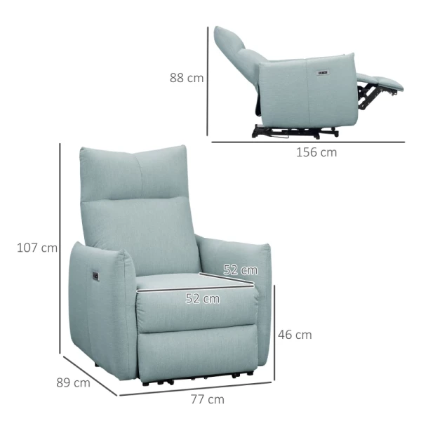 Relaxstoel Met Elektromotor 77 X 89 X 107cm Met USB Oplaadpoort Blauw 3