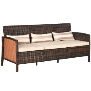 Rotan Bank Met Kussens, Driezits, Tuinloungebank, Staal, Bruin, 173 X 68 X 78 Cm 1