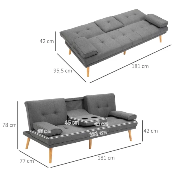 Scandi Design Slaapbank, 3-zitsbank, 2 Kussens, Grijs + Naturel 3