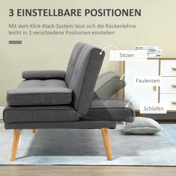 Scandi Design Slaapbank, 3-zitsbank, 2 Kussens, Grijs + Naturel 5