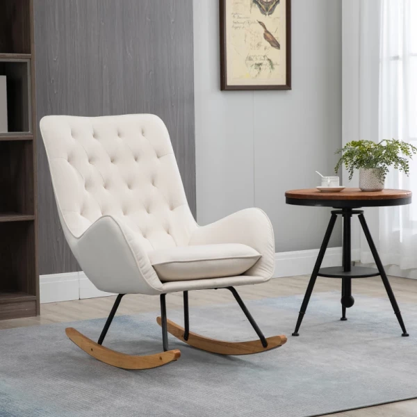 Schommelstoel In Scandinavisch Design Relaxstoel, Knoopstiksel, 69 Cm X 90 Cm X 100 Cm, Crème + Naturel + Zwart 2