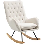 Schommelstoel In Scandinavisch Design Relaxstoel, Knoopstiksel, 69 Cm X 90 Cm X 100 Cm, Crème + Naturel + Zwart