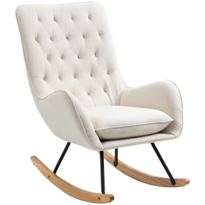 Schommelstoel In Scandinavisch Design Relaxstoel, Knoopstiksel, 69 Cm X 90 Cm X 100 Cm, Crème + Naturel + Zwart 1