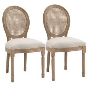 Set Van 2 Eetkamerstoelen, Weens Geweven, Massief Hout, 49 Cm X 56 Cm X 96 Cm, Crèmewit + Naturel 1