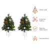 Set Van 2 Kerstbomen Mini Kunstkerstboom Met Dennenappels En Rode Bessen, Ballen En Warm Witte LED-lampjes IP44 Groen PVC Metaal 33 X 75 Cm 6