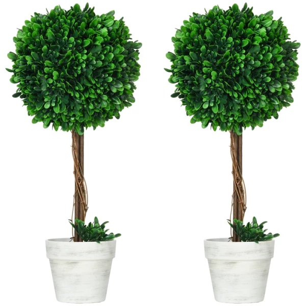 Set Van 2 Kunstbuxus Kunstplanten, Inclusief Kunstmos, 1 Plantenbak, 28 Cm X 28 Cm X 60 Cm, Groen 6