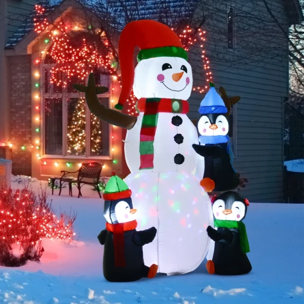 Sneeuwpop Kerstdecoratie Voor Buiten Met Blazer, Kleurrijke LED's, Zelfopblazend 1,4 M, Meerkleurig 2