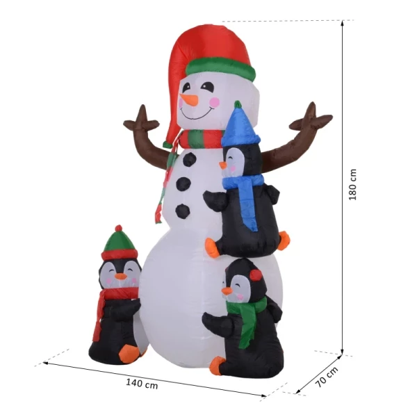 Sneeuwpop Kerstdecoratie Voor Buiten Met Blazer, Kleurrijke LED's, Zelfopblazend 1,4 M, Meerkleurig 3