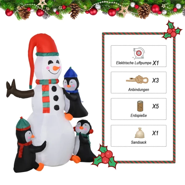 Sneeuwpop Kerstdecoratie Voor Buiten Met Blazer, Kleurrijke LED's, Zelfopblazend 1,4 M, Meerkleurig 6