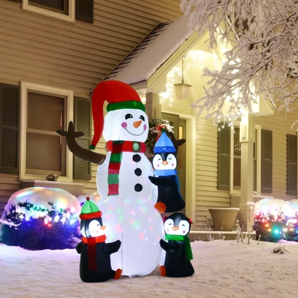 Sneeuwpop Kerstdecoratie Voor Buiten Met Blazer, Kleurrijke LED's, Zelfopblazend 1,4 M, Meerkleurig 7