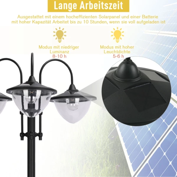 Solar Light Tuinlamp 3-kops Lamp Met Bloempot Voet Waterdicht RVS 60 X 55 X 189 Cm 4