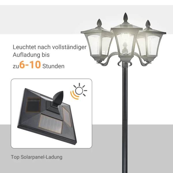 Solar Tuinlantaarn Met 3 Vlammen, Solar Lantaarn, Tuinpadverlichting Met LED, 120 Lumen, IP44 201, Roestvrij Staal, Zwart, 51,5 X 47 X 182,5 Cm 6