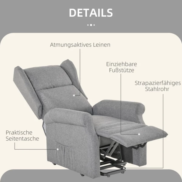 Sta-opstoel TV-stoel Met Opstahulp Elektrische Ligfunctie Linnengrijs 72,5 X 94 X 109cm 4