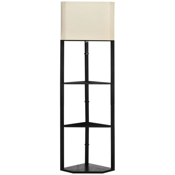 Staande Lamp, Driehoekig Ontwerp, 3 Planken, Stoffen Lampenkap, 50x37x159 Cm, Zwart+wit 1