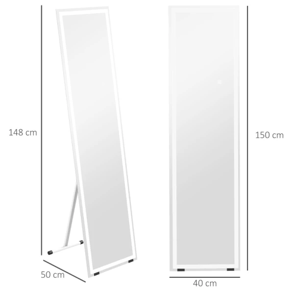 Staande Spiegel, Wandspiegel, Passpiegel, Met LED's, 40 Cm X 150 Cm, Wit + Zilver 3