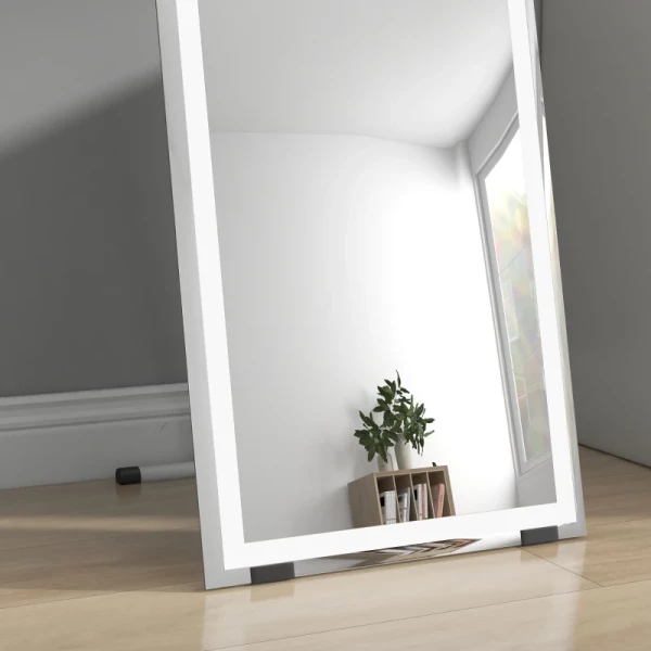 Staande Spiegel, Wandspiegel, Passpiegel, Met LED's, 40 Cm X 150 Cm, Wit + Zilver 9
