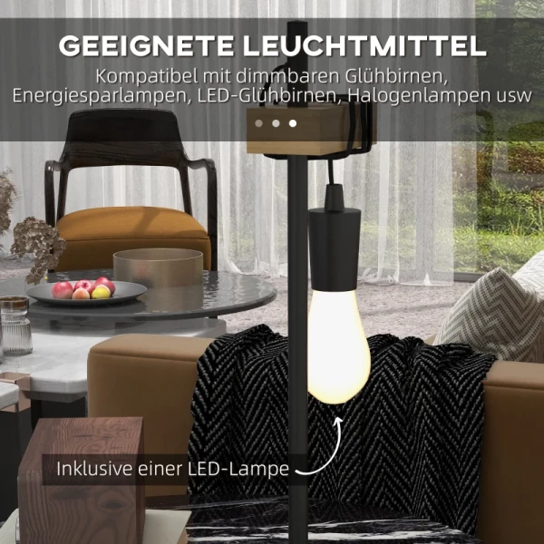 Tafellamp, Industriële Stijl, Incl. LED, Metalen Frame, In Hoogte Verstelbaar, Zwart+hout 7