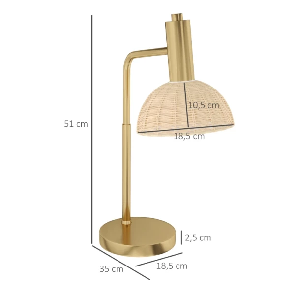 Tafellamp Met Rotan Lampenkap, Metalen Frame, Inclusief LED Lamp, Kleur: Brons+rotan 3