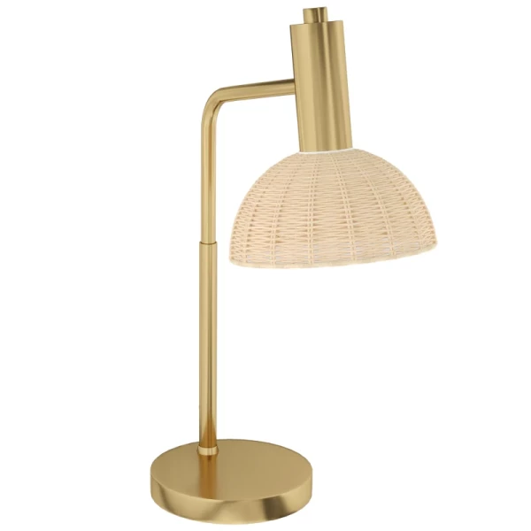 Tafellamp Met Rotan Lampenkap, Metalen Frame, Inclusief LED Lamp, Kleur: Brons+rotan 1