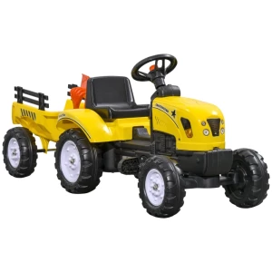 Traptractor Met Aanhanger, Gereedschap, Claxon, Voor Kinderen Vanaf 3 Jaar, Metalen Frame, Zwart En Geel, 133 X 42 X 51 Cm 1