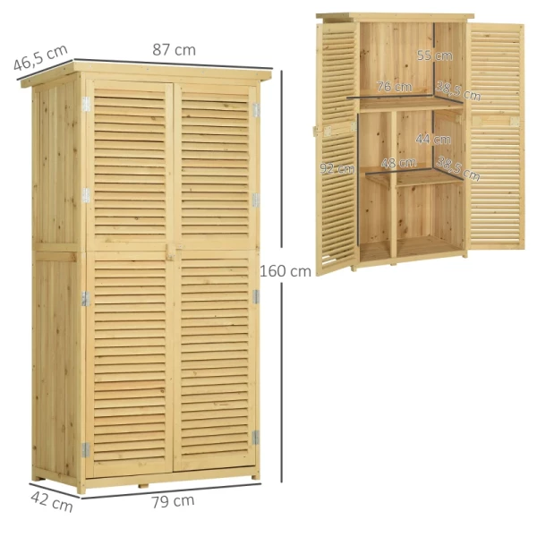 Tuinkast, Houten Gereedschapsschuur, Gereedschapshuis Met Asfaltdak, Lamellendeur, Gereedschapskast, Schuur, Tuin, 4 Vakken, Naturel, 87 X 46,5 X 160 Cm 3