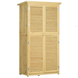 Tuinkast, Houten Gereedschapsschuur, Gereedschapshuis Met Asfaltdak, Lamellendeur, Gereedschapskast, Schuur, Tuin, 4 Vakken, Naturel, 87 X 46,5 X 160 Cm 1