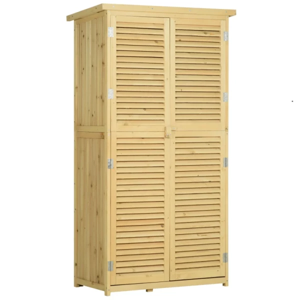 Tuinkast, Houten Gereedschapsschuur, Gereedschapshuis Met Asfaltdak, Lamellendeur, Gereedschapskast, Schuur, Tuin, 4 Vakken, Naturel, 87 X 46,5 X 160 Cm 1