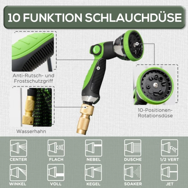 Tuinslang Flexibel 30 M Met 10 Functies Sproeikop Waterslang Met 1/2 Inch & 3/4 Inch Aansluiting Slang Rekbaar Voor Autowassen Irrigatie 5