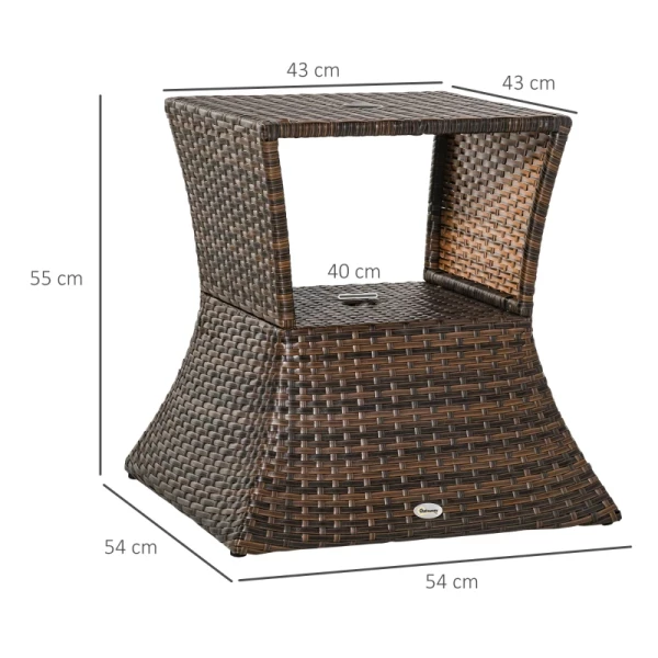 Tuintafel, Bijzettafel, Parasolstandaard, Tuinmeubelen, Terras, Polyrotan, Bruin, 54 X 54 X 55 Cm 3