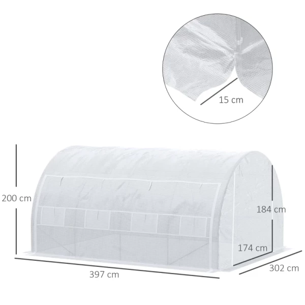 Tunnelserre, Beloopbaar, Rolwanden, Ritssluiting, Gegalvaniseerd Stalen Frame, 4 X 3 X 2 M, Wit 3