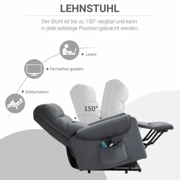 TV Fauteuil Met Massagefunctie Fauteuil Met Opstahulp Afstandsbediening Elektrische Verwarming Ligfunctie Polyester Stof Metaal Donkergrijs 79 X 97 X 103 Cm 5