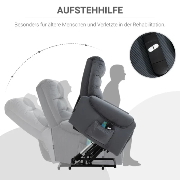 TV Fauteuil Met Massagefunctie Fauteuil Met Opstahulp Afstandsbediening Elektrische Verwarming Ligfunctie Polyester Stof Metaal Donkergrijs 79 X 97 X 103 Cm 6