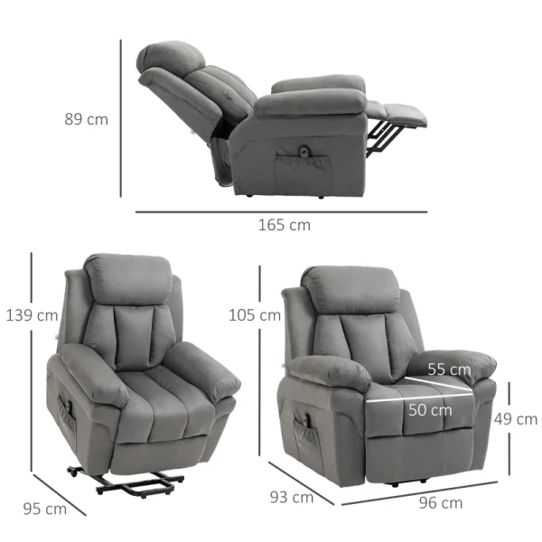 TV-fauteuil Met Opstahulp, Relaxfauteuil. Met Uitklapbare Voetsteun, Inclusief Afstandsbediening, Grijs 3