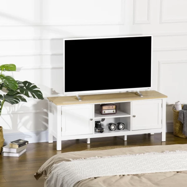 TV-meubel, TV-ladekast, Twee Kastvakken Met Deuren, 2 Open Vakken, Wit + Naturel, 120 X 35 X 48cm 2