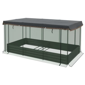 Verhoogd Bed Met Vogelbeschermingsnet En Zonwering, Metalen Behuizing, 230x110x110 Cm, Grijs/groen/zwart 1