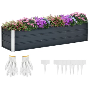 Verhoogd Bed Van Staal Tuinbed Plantenbak Bloembak Bloempot Met Handschoenen Grijs 183 X 47 X 40 Cm 1