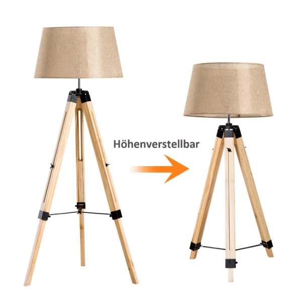Vloerlamp Vloerlamp In Hoogte Verstelbaar E27, Grenen + Polyester, 65x65x99-143cm (beige) 4