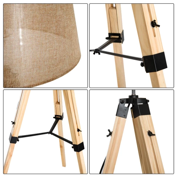 Vloerlamp Vloerlamp In Hoogte Verstelbaar E27, Grenen + Polyester, 65x65x99-143cm (beige) 5