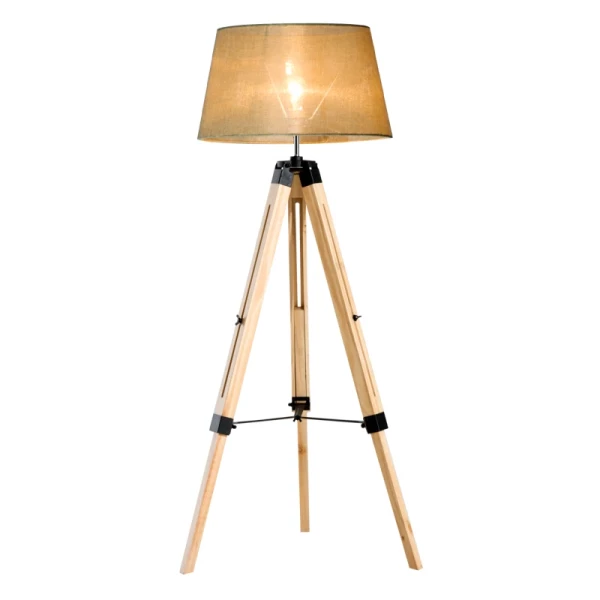 Vloerlamp Vloerlamp In Hoogte Verstelbaar E27, Grenen + Polyester, 65x65x99-143cm (beige) 1