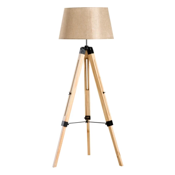 Vloerlamp Vloerlamp In Hoogte Verstelbaar E27, Grenen + Polyester, 65x65x99-143cm (beige) 10