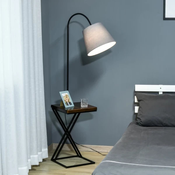 Vloerlamp Vloerlamp Met Opbergplank, Grenenhout + Sthal, 36x36x165cm (bruin + Grijs + Zwart) 2