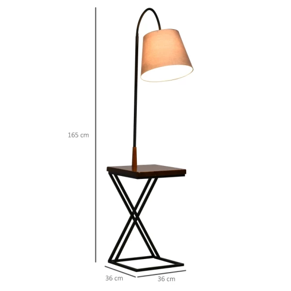 Vloerlamp Vloerlamp Met Opbergplank, Grenenhout + Sthal, 36x36x165cm (bruin + Grijs + Zwart) 3