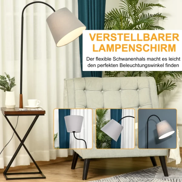Vloerlamp Vloerlamp Met Opbergplank, Grenenhout + Sthal, 36x36x165cm (bruin + Grijs + Zwart) 7