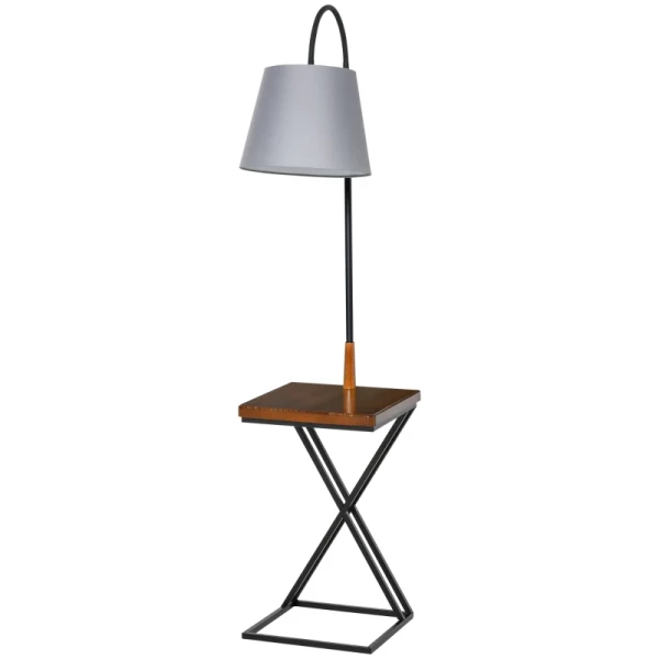 Vloerlamp Vloerlamp Met Opbergplank, Grenenhout + Sthal, 36x36x165cm (bruin + Grijs + Zwart) 1